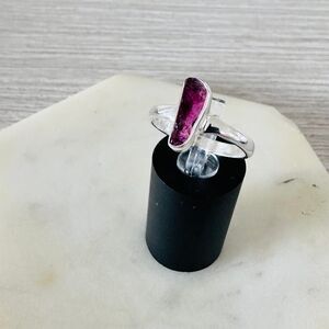 Natural Pink Tourmaline Crystal Sterling Silver Ring